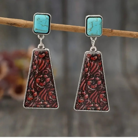 Curated by Megan Jewelry - Silver Plated & Turquoise Howlite Stone Earrings - NEW - WESTERN BOHO Cowgirl